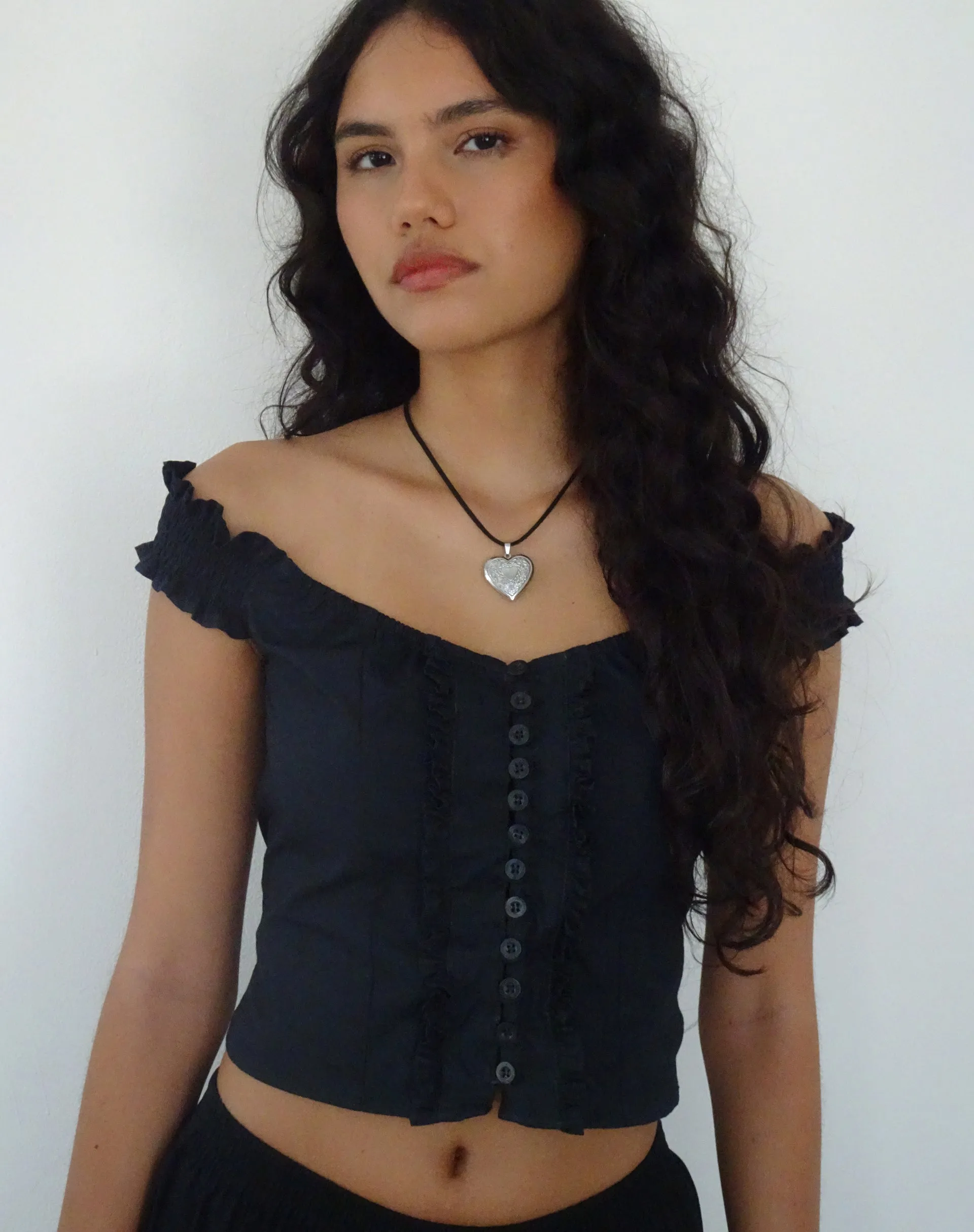 Alderidge Bardot Corset Top in Black sold by Motel Rocks