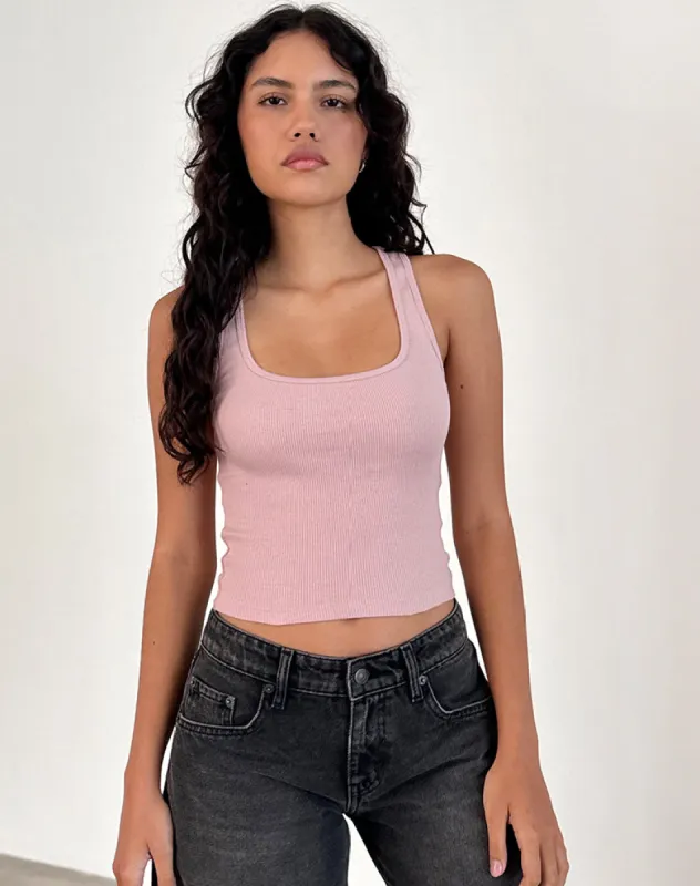 Roxe Ribbed Vest Top in Pink Lady sold by Motel Rocks
