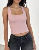 Roxe Ribbed Vest Top in Pink Lady sold by Motel Rocks