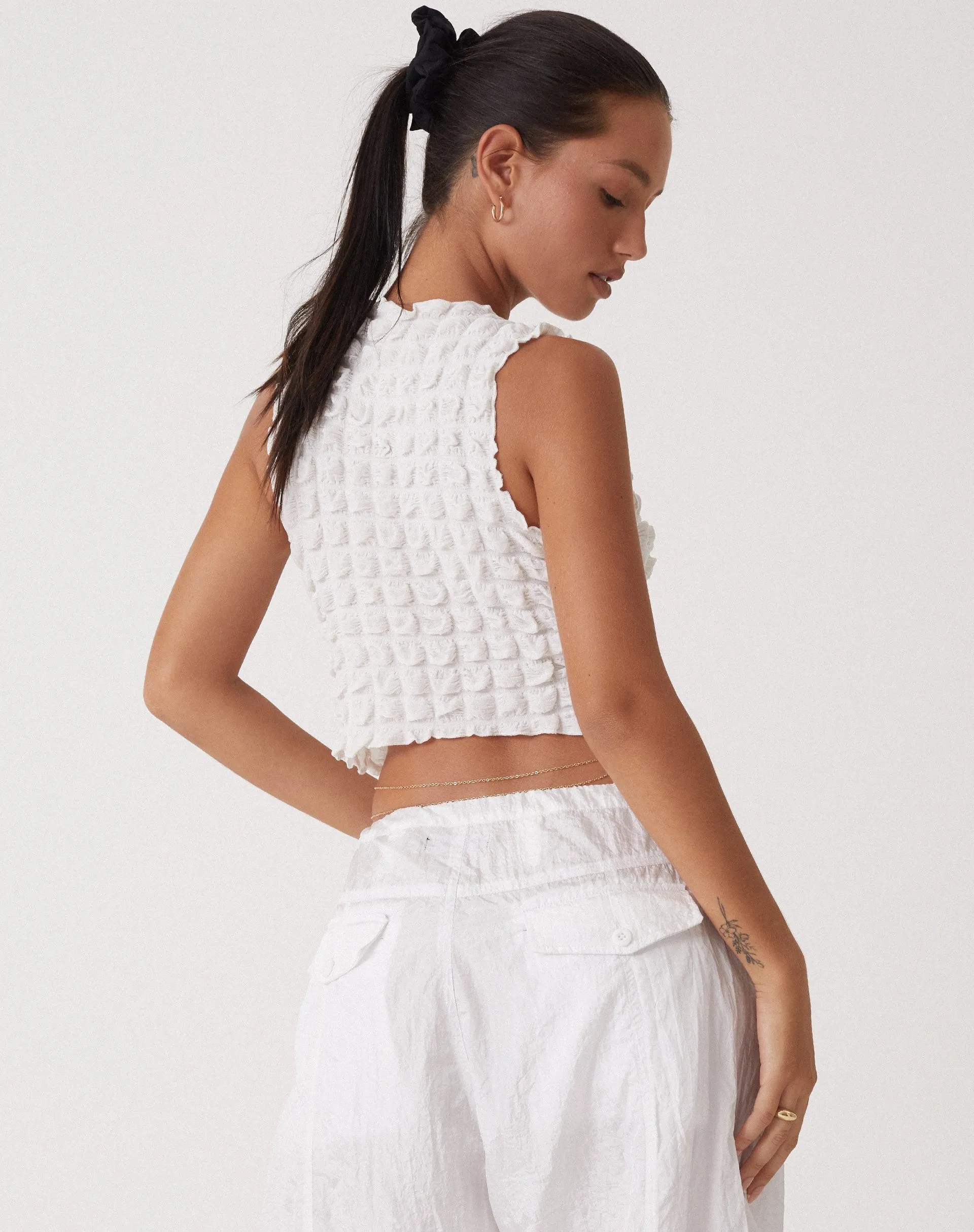 MOTEL X OLIVIA NEILL Nolan Cutout Top in Bubble Jersey True White sold by Motel Rocks product image thumbnail 4