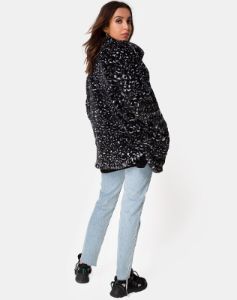 Teddy Bear Fur Coat in Black Leopard sold by Motel Rocks