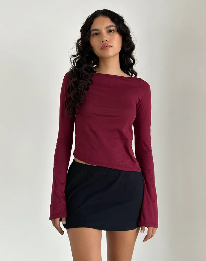 Lunica Long Sleeve Jersey Top in Burgundy sold by Motel Rocks product image thumbnail 3