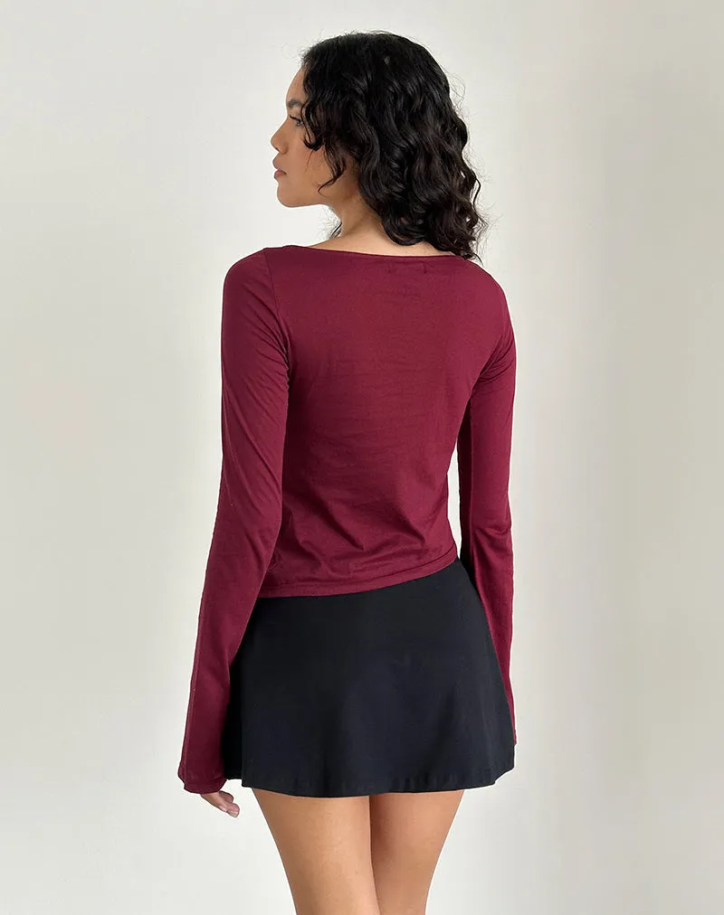 Lunica Long Sleeve Jersey Top in Burgundy sold by Motel Rocks product image thumbnail 4