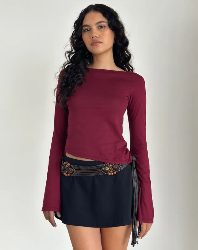 Lunica Long Sleeve Jersey Top in Burgundy sold by Motel Rocks