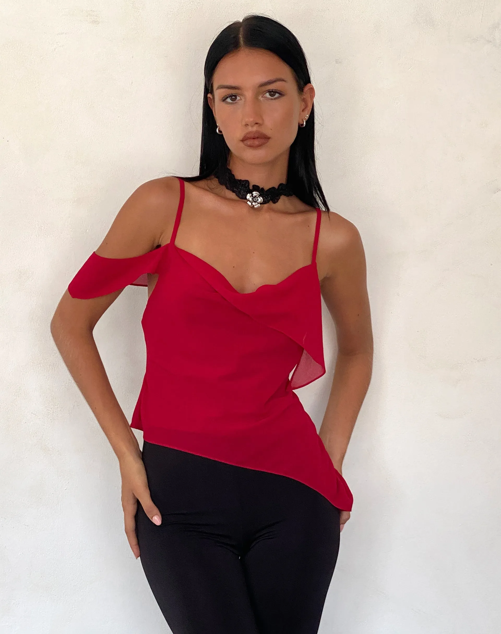 Davila Top in Chiffon Deep Red sold by Motel Rocks product image thumbnail 4