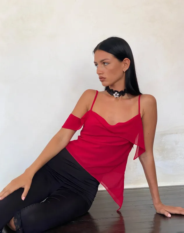 Davila Top in Chiffon Deep Red sold by Motel Rocks