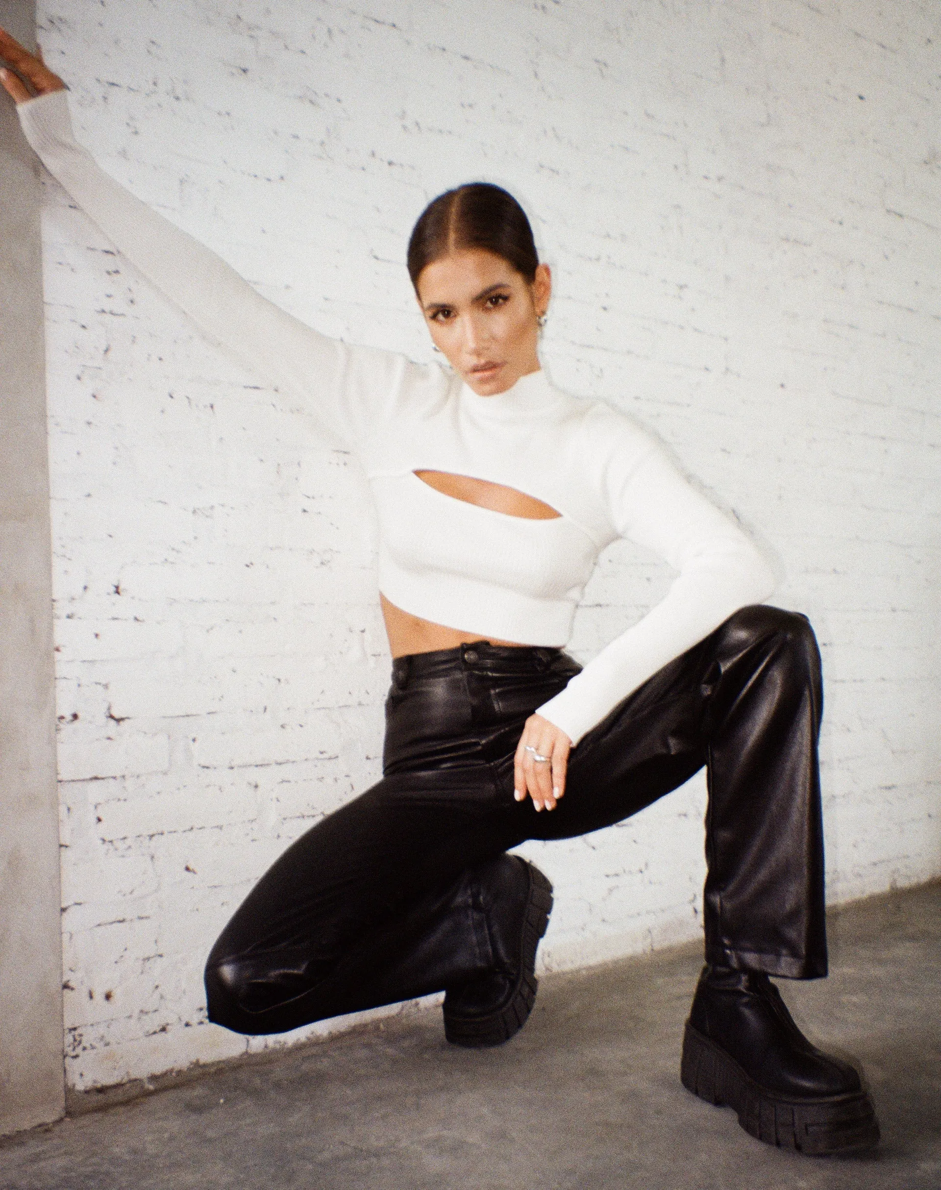 Tronis Crop Top in Rib Star White sold by Motel Rocks