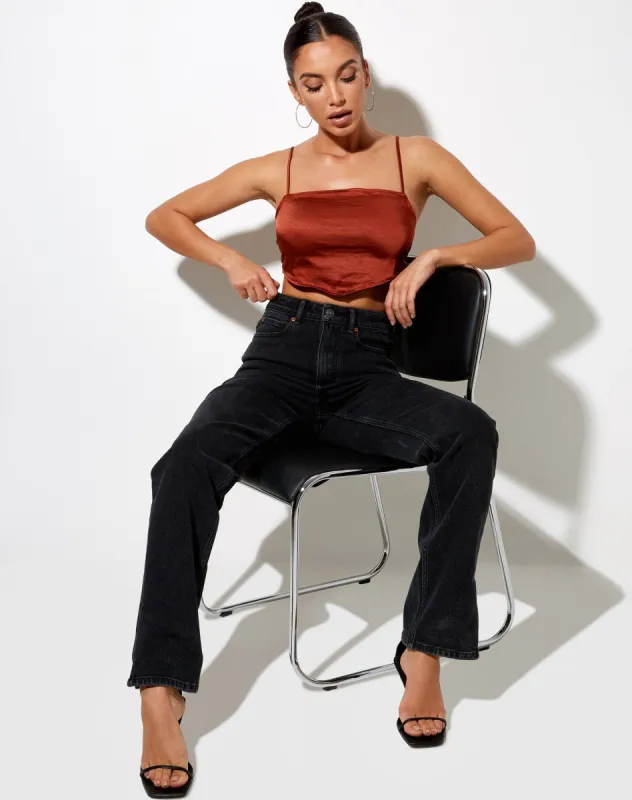 Zashe Cami Top in Satin Brick sold by Motel Rocks