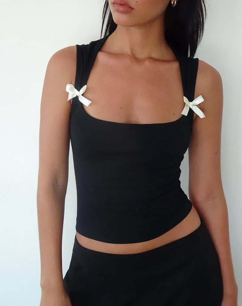 Jiniso Crop Top in Black with Ivory Bows sold by Motel Rocks product image thumbnail 4