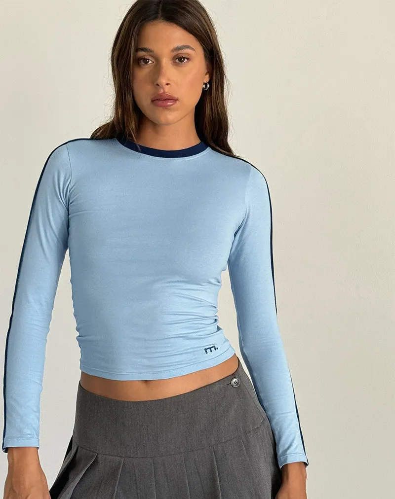 Bonija Long Sleeve Top in Nantucket Blue with Navy Piping and M Embroidery sold by Motel Rocks product image thumbnail 4