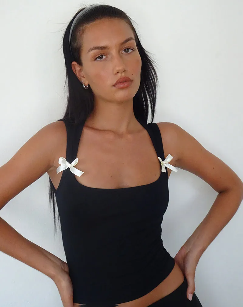 Jiniso Crop Top in Black with Ivory Bows sold by Motel Rocks