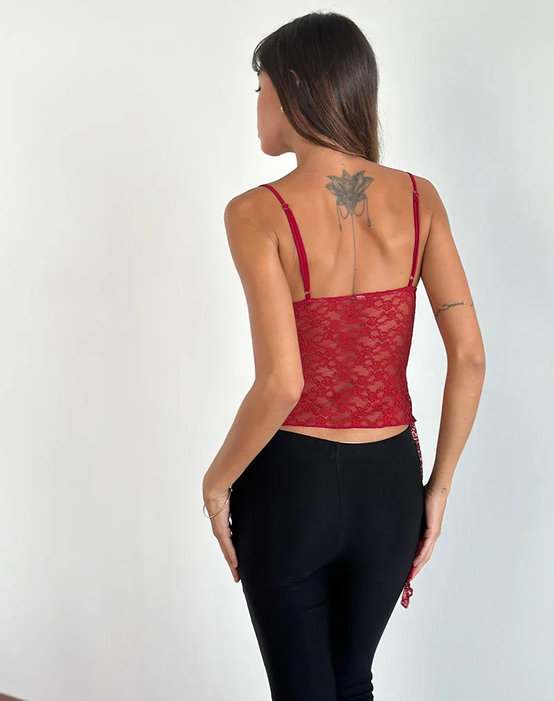 Kacha Asymmetric Cami Top in Red Mari Lace sold by Motel Rocks product image thumbnail 4