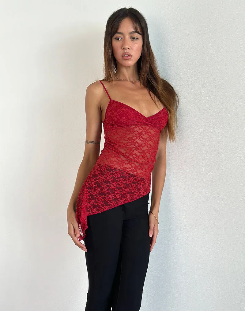 Kacha Asymmetric Cami Top in Red Mari Lace sold by Motel Rocks product image thumbnail 2