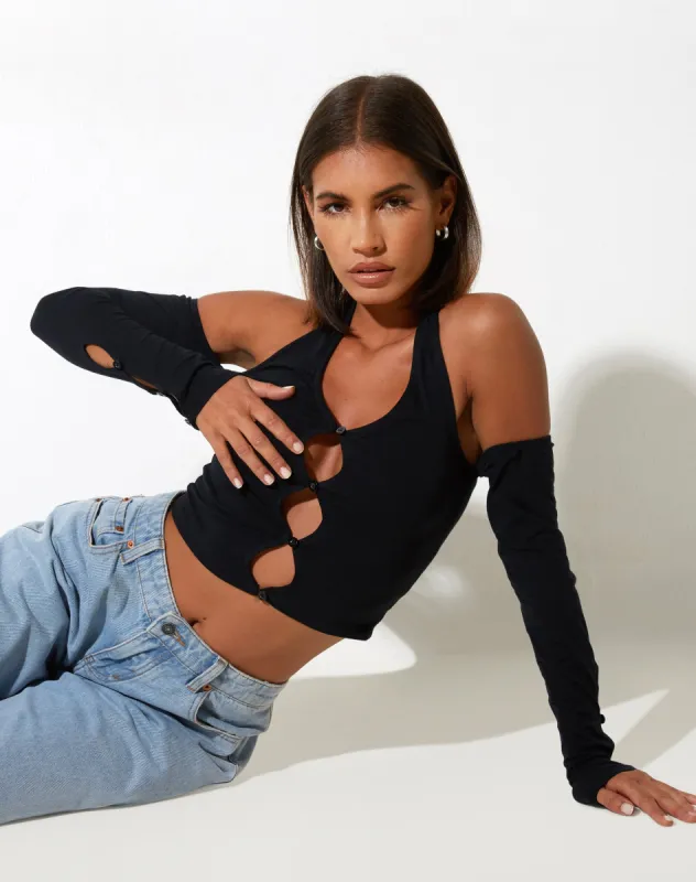 Jayne Crop Top in Lycra Black sold by Motel Rocks