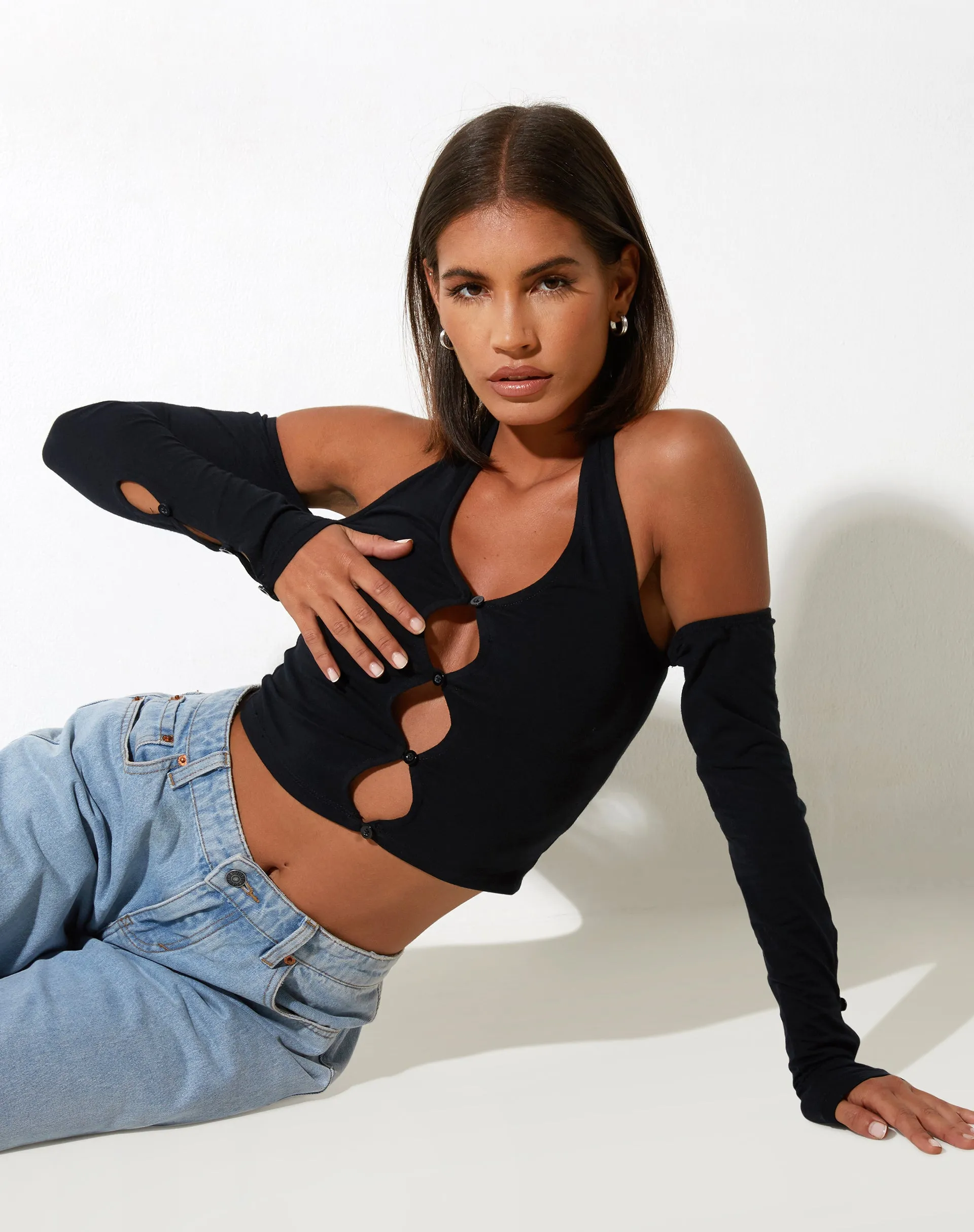 Jayne Crop Top in Lycra Black sold by Motel Rocks