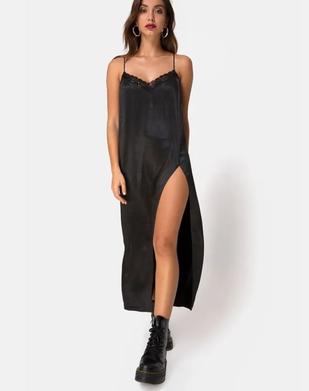 Batilia Maxi Dress in Satin Black sold by Motel Rocks