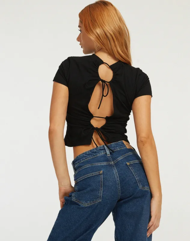 Surtie Crop Top in Lycra Black sold by Motel Rocks