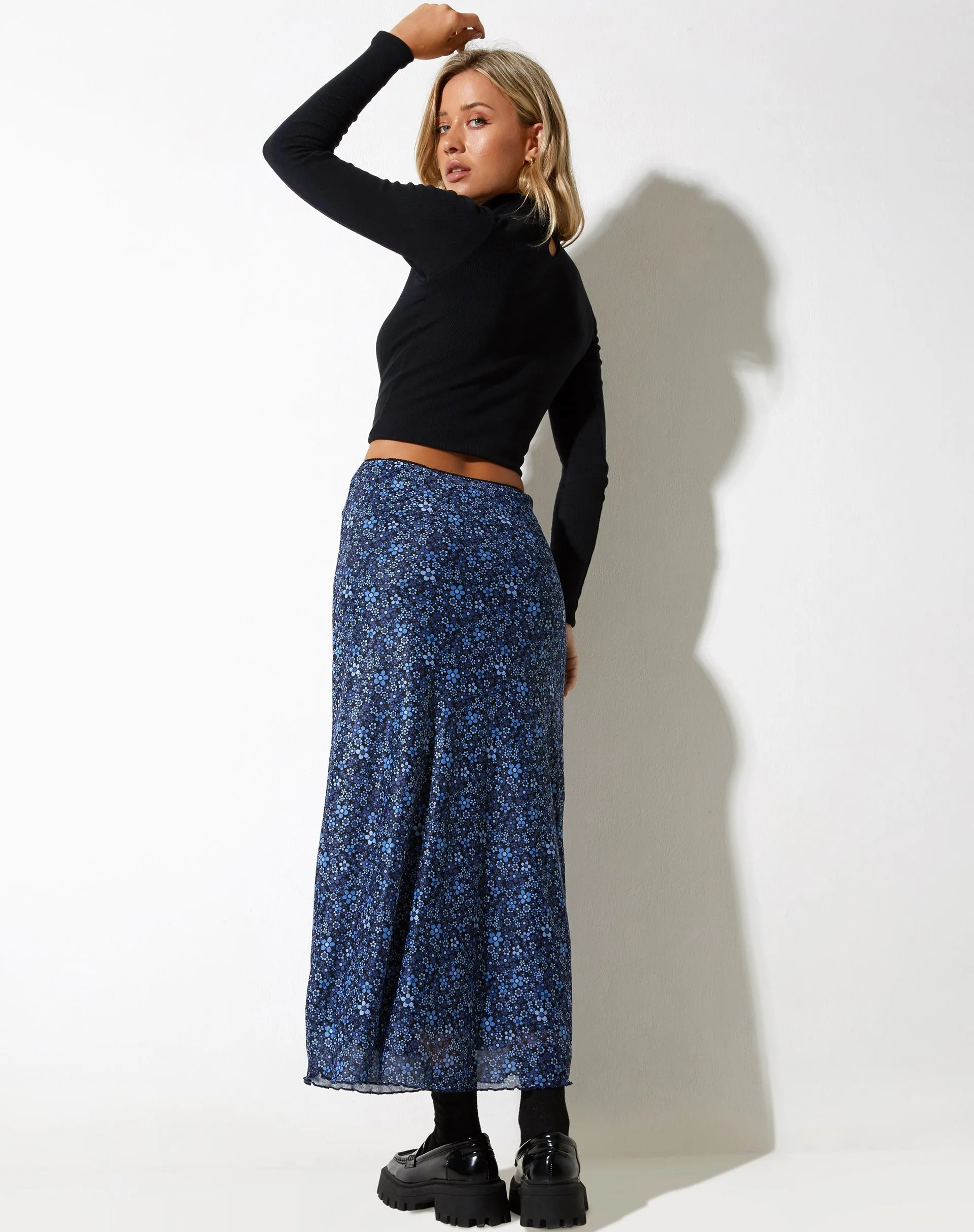 Rindu Midi Skirt in Flower Garden Blue sold by Motel Rocks product image thumbnail 2
