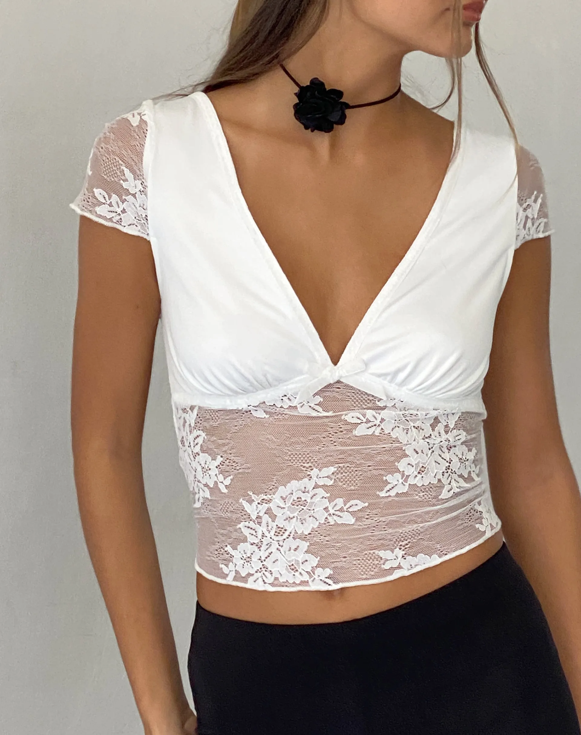 Prili Plunge Top in Lace Ivory sold by Motel Rocks product image thumbnail 2