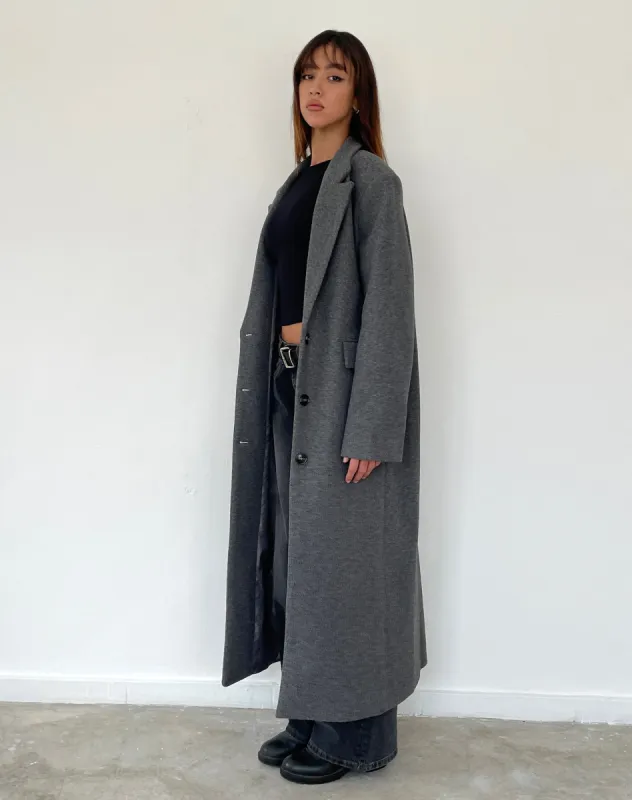 Malati Longline Coat in Charcoal sold by Motel Rocks