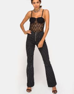 Zolia Trouser in Pinstripe Black sold by Motel Rocks
