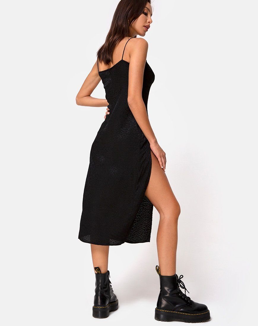 Cypress Midi Dress in Satin Cheetah Black sold by Motel Rocks product image thumbnail 4