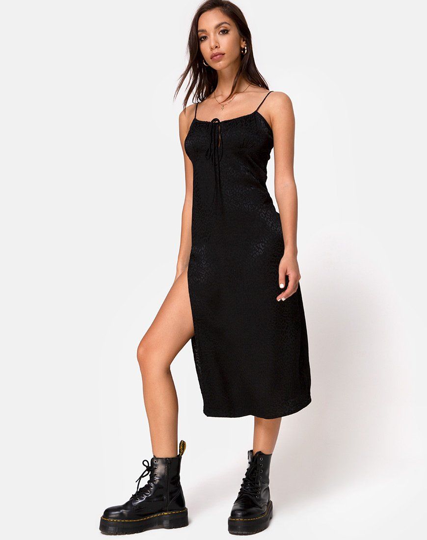 Cypress Midi Dress in Satin Cheetah Black sold by Motel Rocks product image thumbnail 3