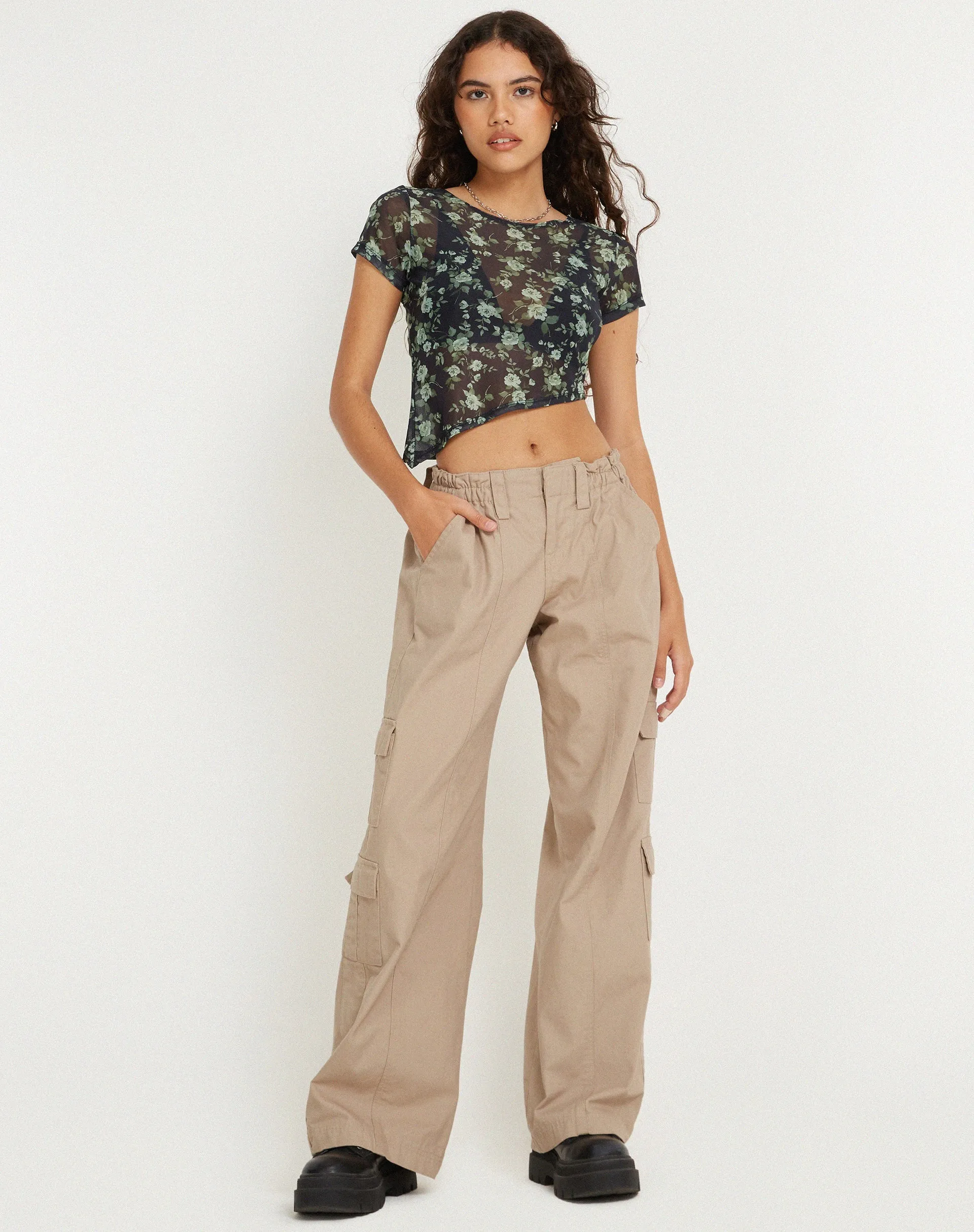 Rambu Crop Top in Pretty Floral Green sold by Motel Rocks product image thumbnail 3