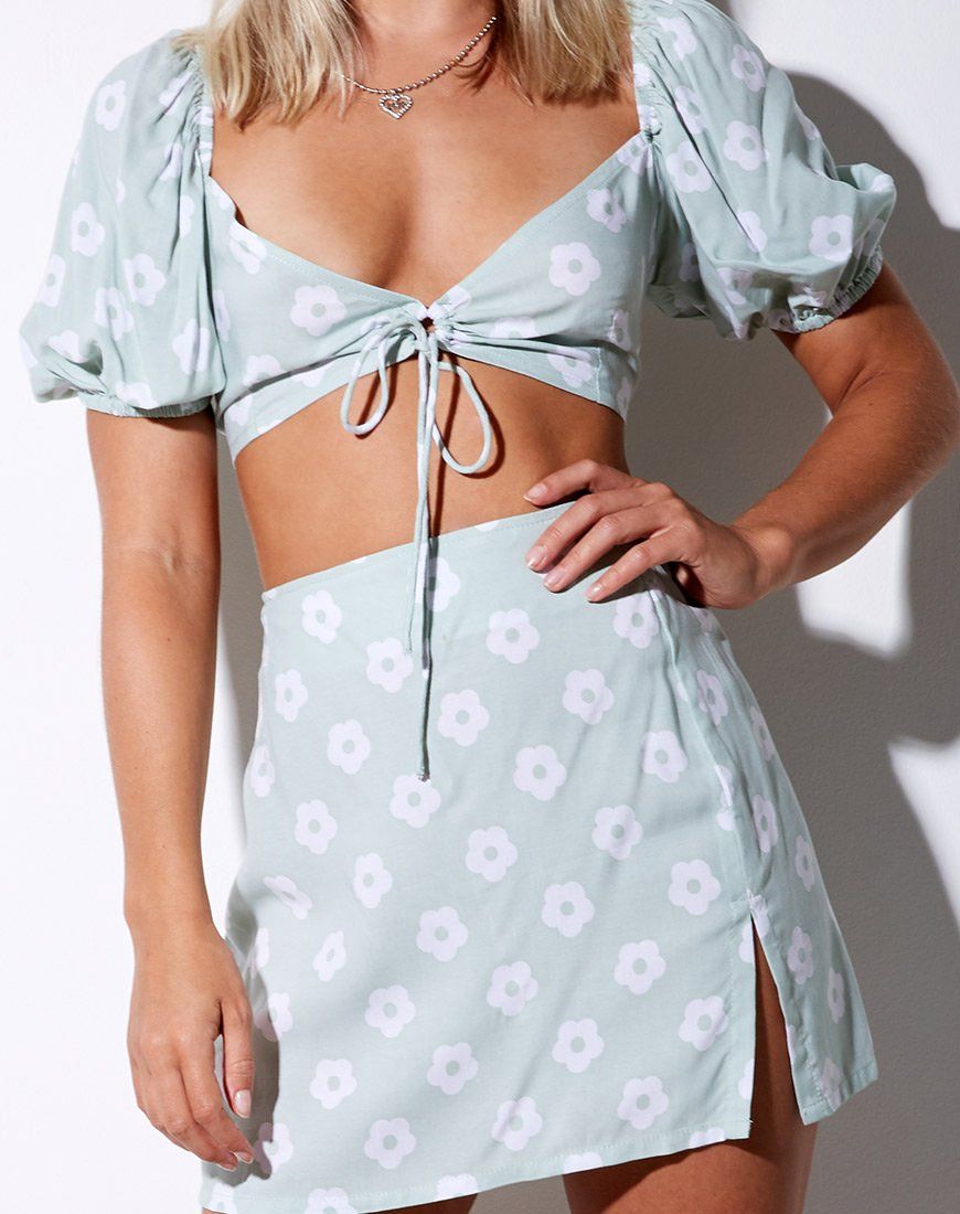 Sheny Mini Skirt in Sage Daisy sold by Motel Rocks product image thumbnail 2