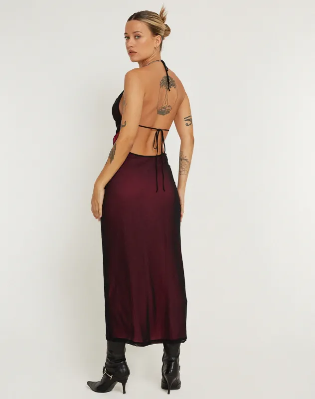 Mayra Maxi Dress in Black with Magenta Lining sold by Motel Rocks