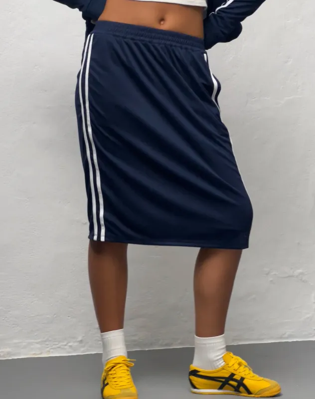 Kaizen Midi Skirt in Navy with White Double Stripe sold by Motel Rocks