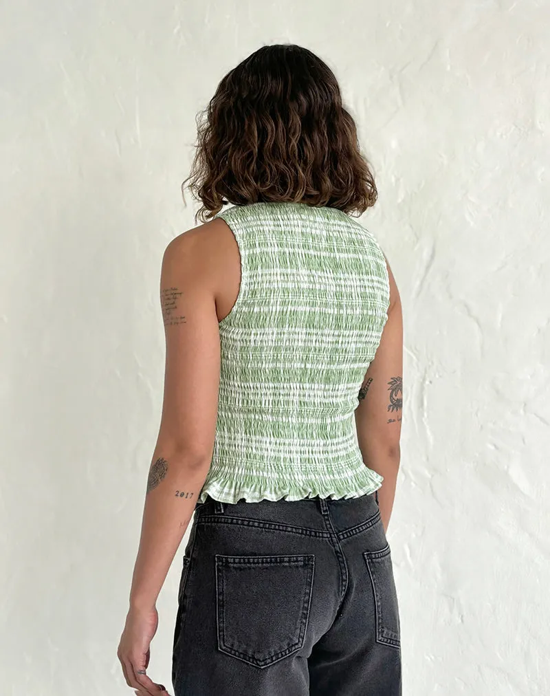 Birita Shirred Top in Table Cloth Neo Mint sold by Motel Rocks product image thumbnail 4