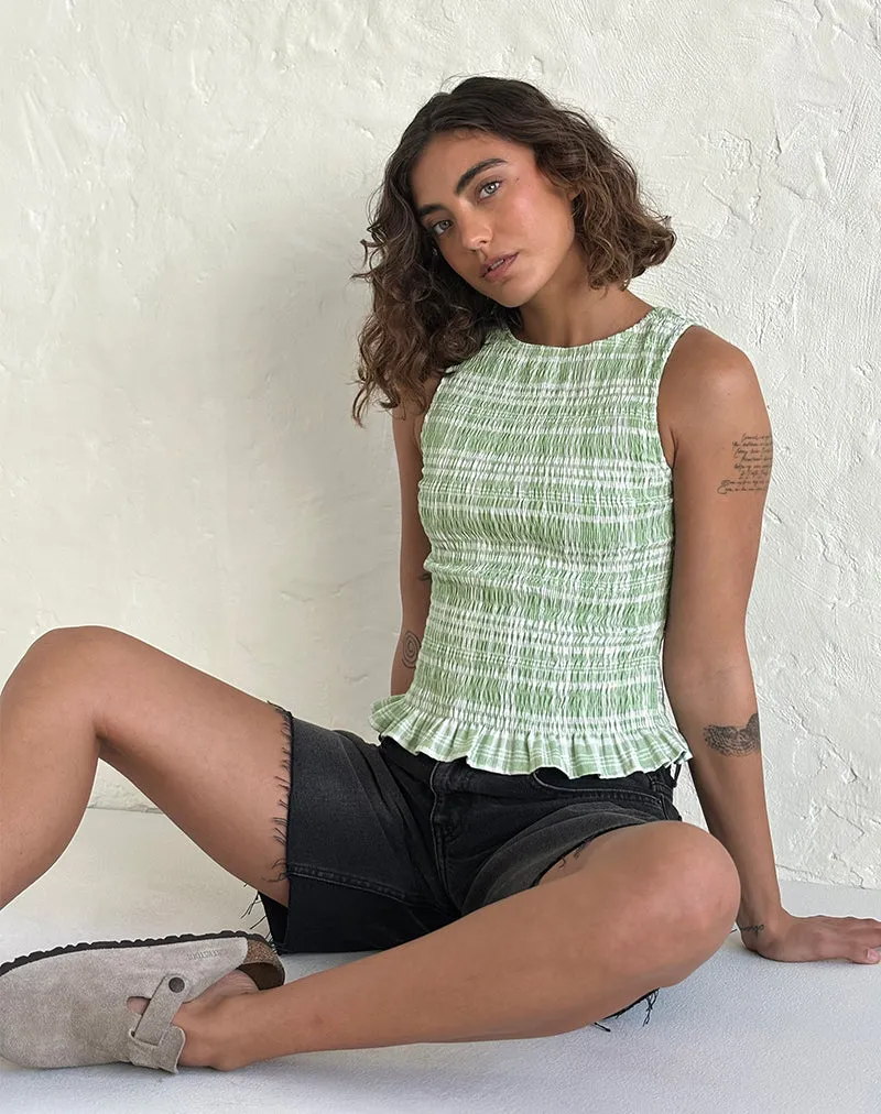 Birita Shirred Top in Table Cloth Neo Mint sold by Motel Rocks product image thumbnail 2