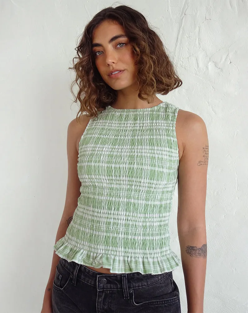 Birita Shirred Top in Table Cloth Neo Mint sold by Motel Rocks