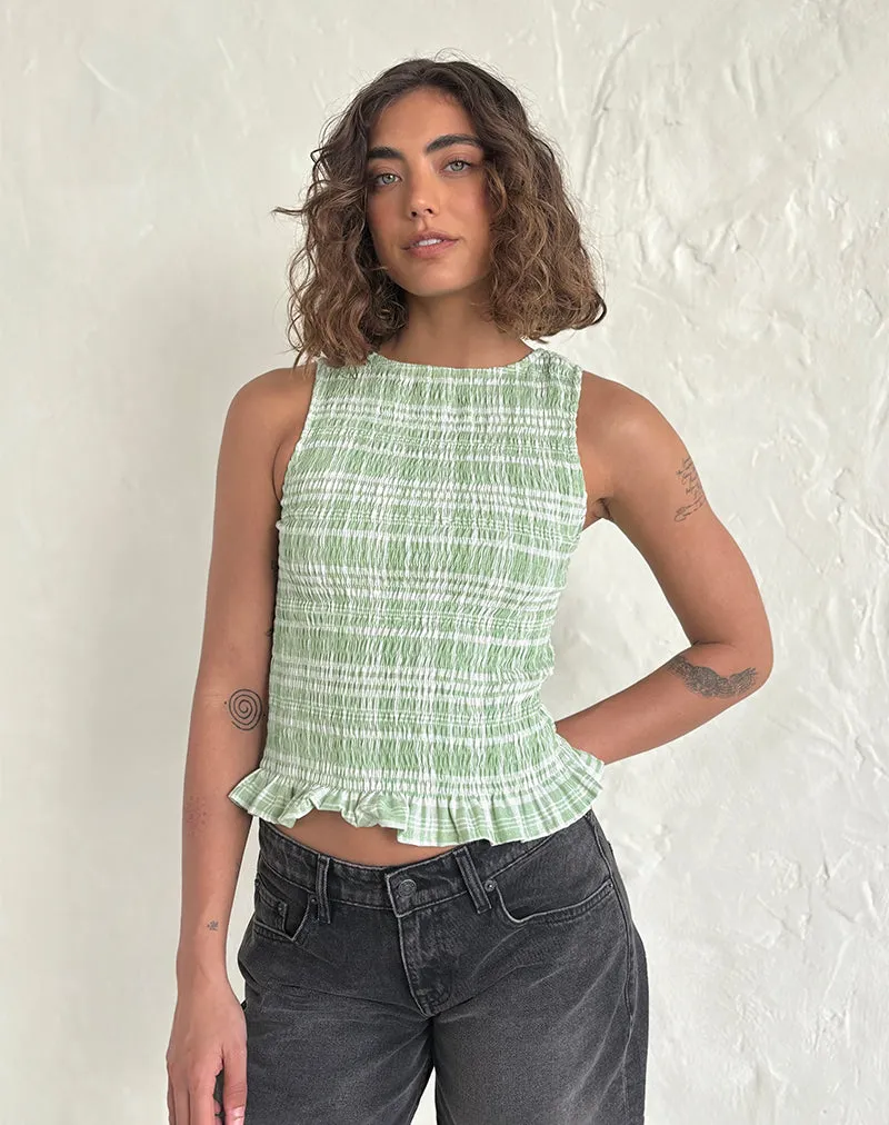 Birita Shirred Top in Table Cloth Neo Mint sold by Motel Rocks product image thumbnail 3
