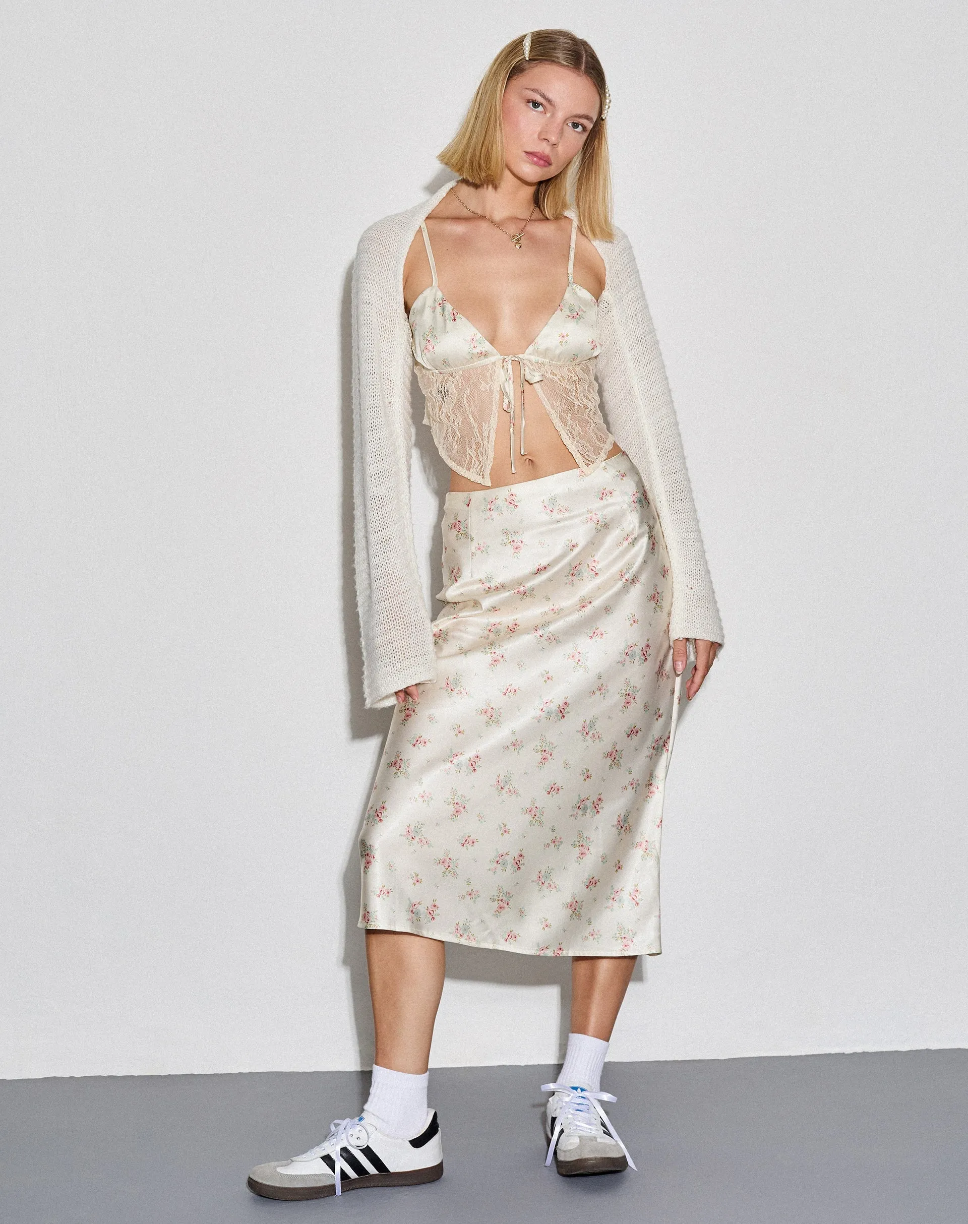 Piya Midi Skirt in Satin Vintage Rose Garland sold by Motel Rocks product image thumbnail 2