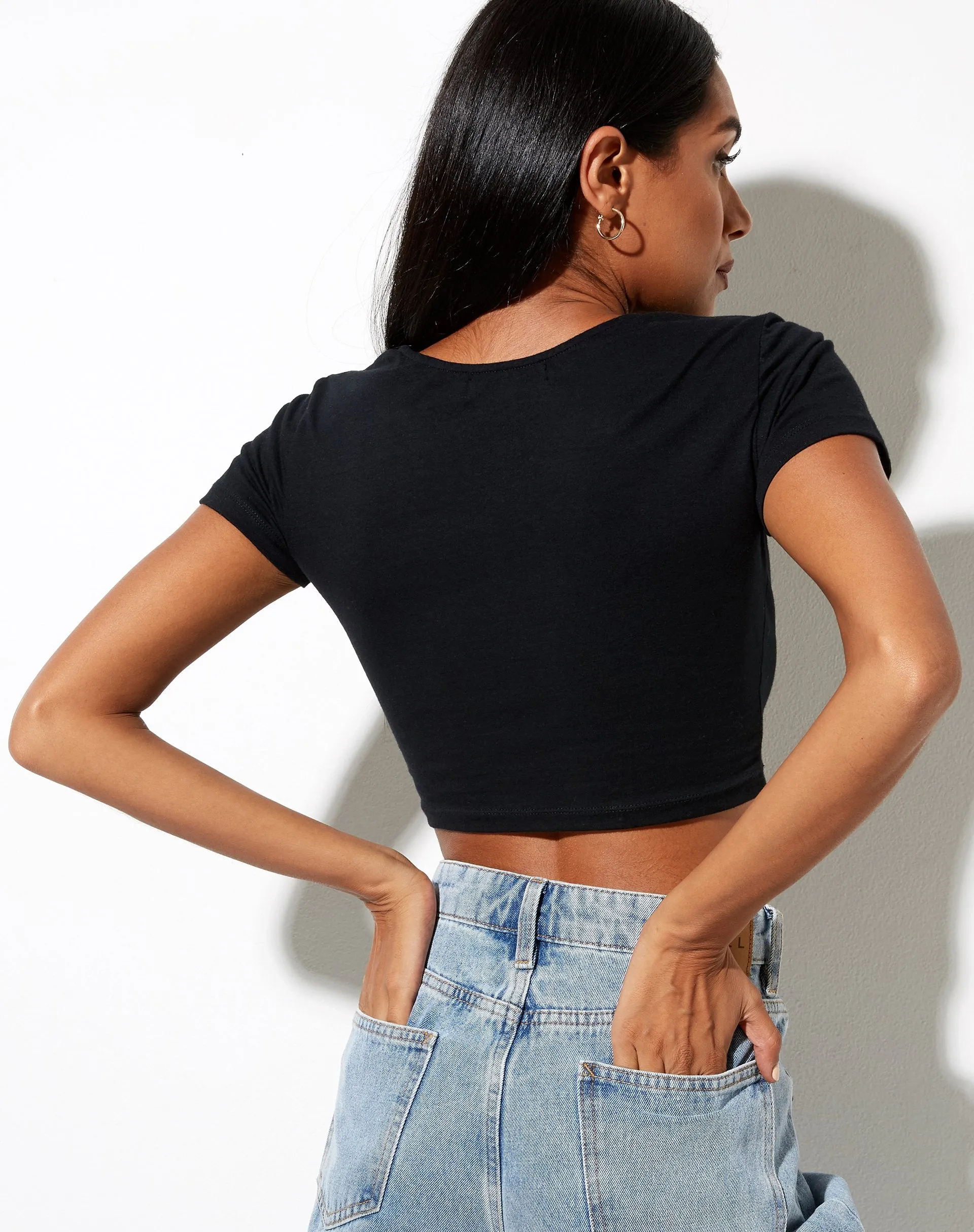 Tindy Crop in Black with Red Mushroom Embro sold by Motel Rocks product image thumbnail 2