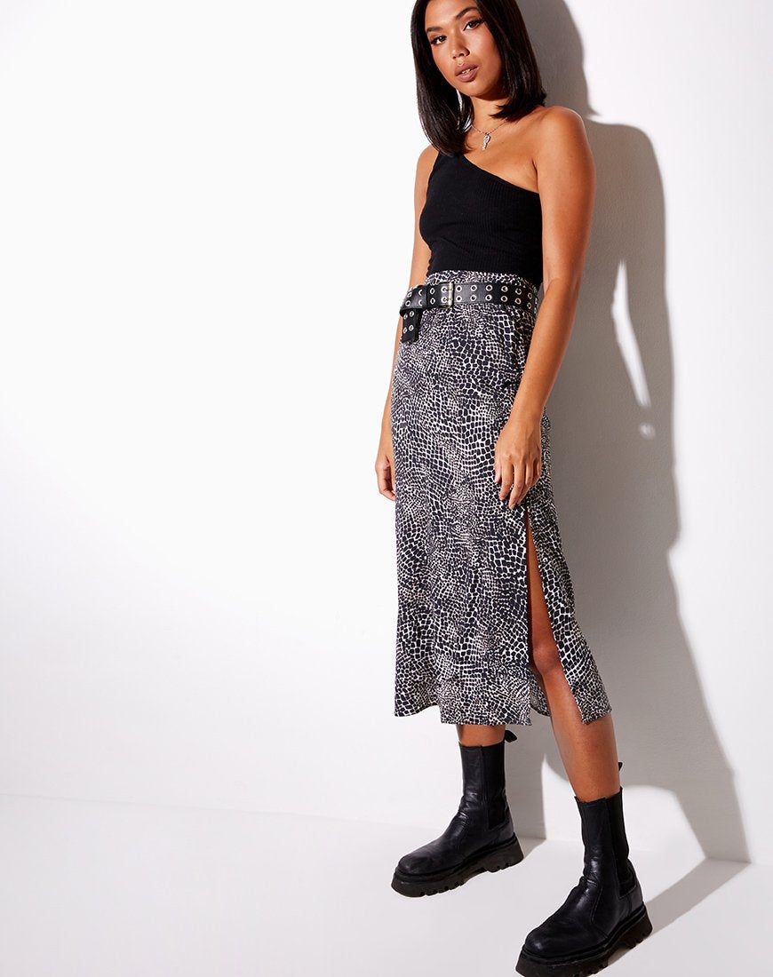 Tindra Midi Skirt in Abstract Croc Black sold by Motel Rocks product image thumbnail 3