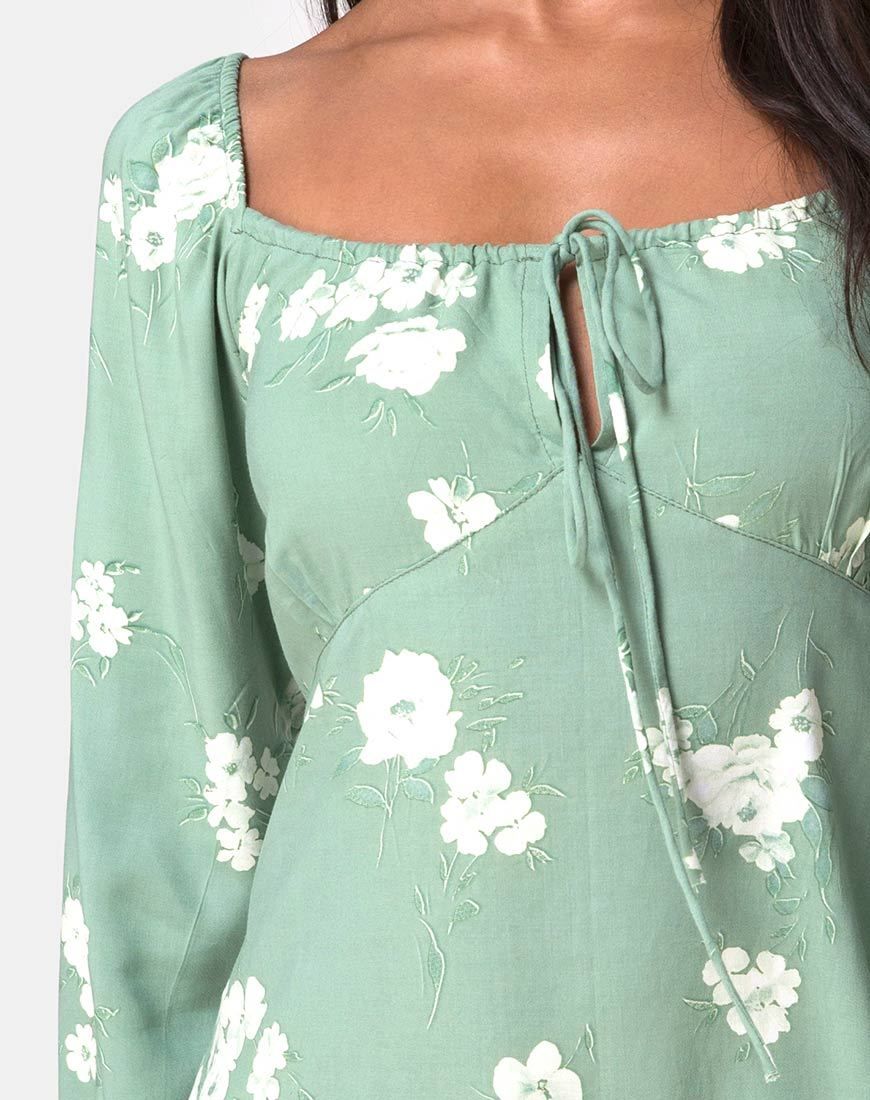 Danila Dress in Mono Flower Green sold by Motel Rocks product image thumbnail 5
