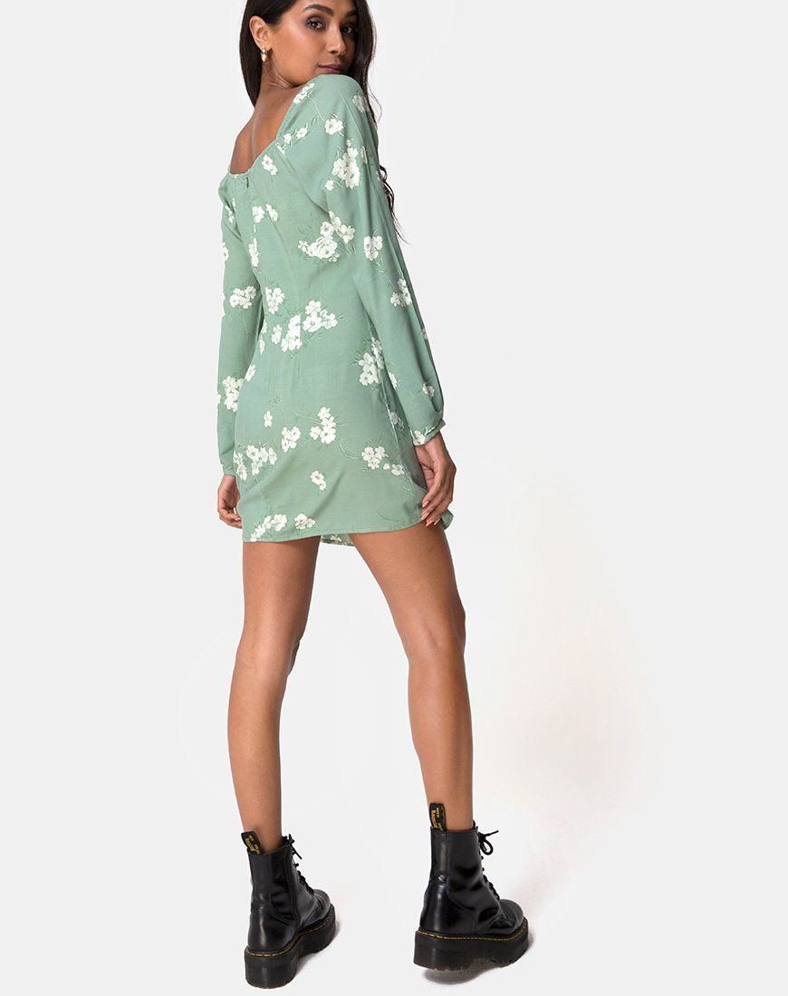 Danila Dress in Mono Flower Green sold by Motel Rocks product image thumbnail 4