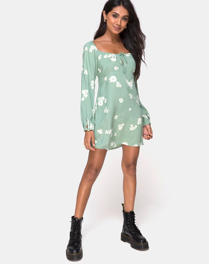 Danila Dress in Mono Flower Green sold by Motel Rocks product image thumbnail 3