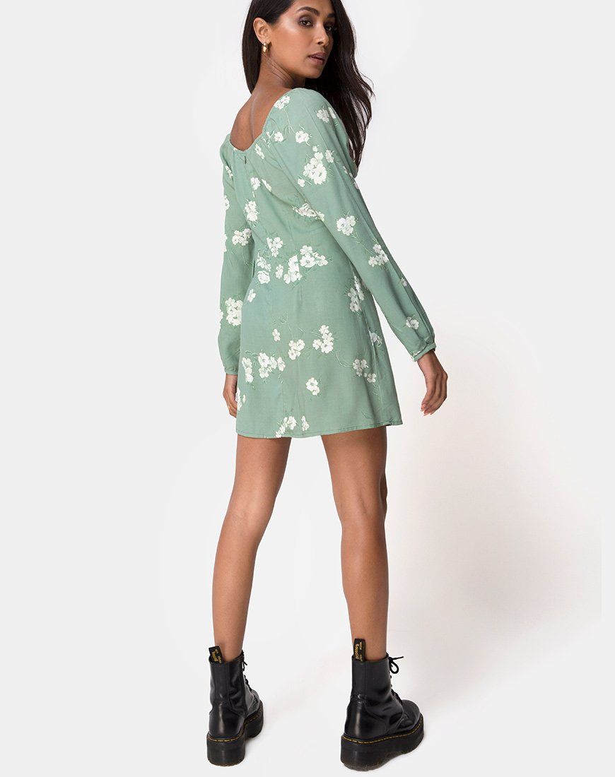 Danila Dress in Mono Flower Green sold by Motel Rocks product image thumbnail 2