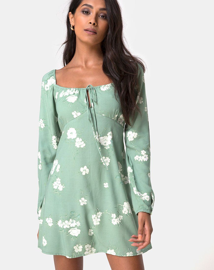 Danila Dress in Mono Flower Green sold by Motel Rocks
