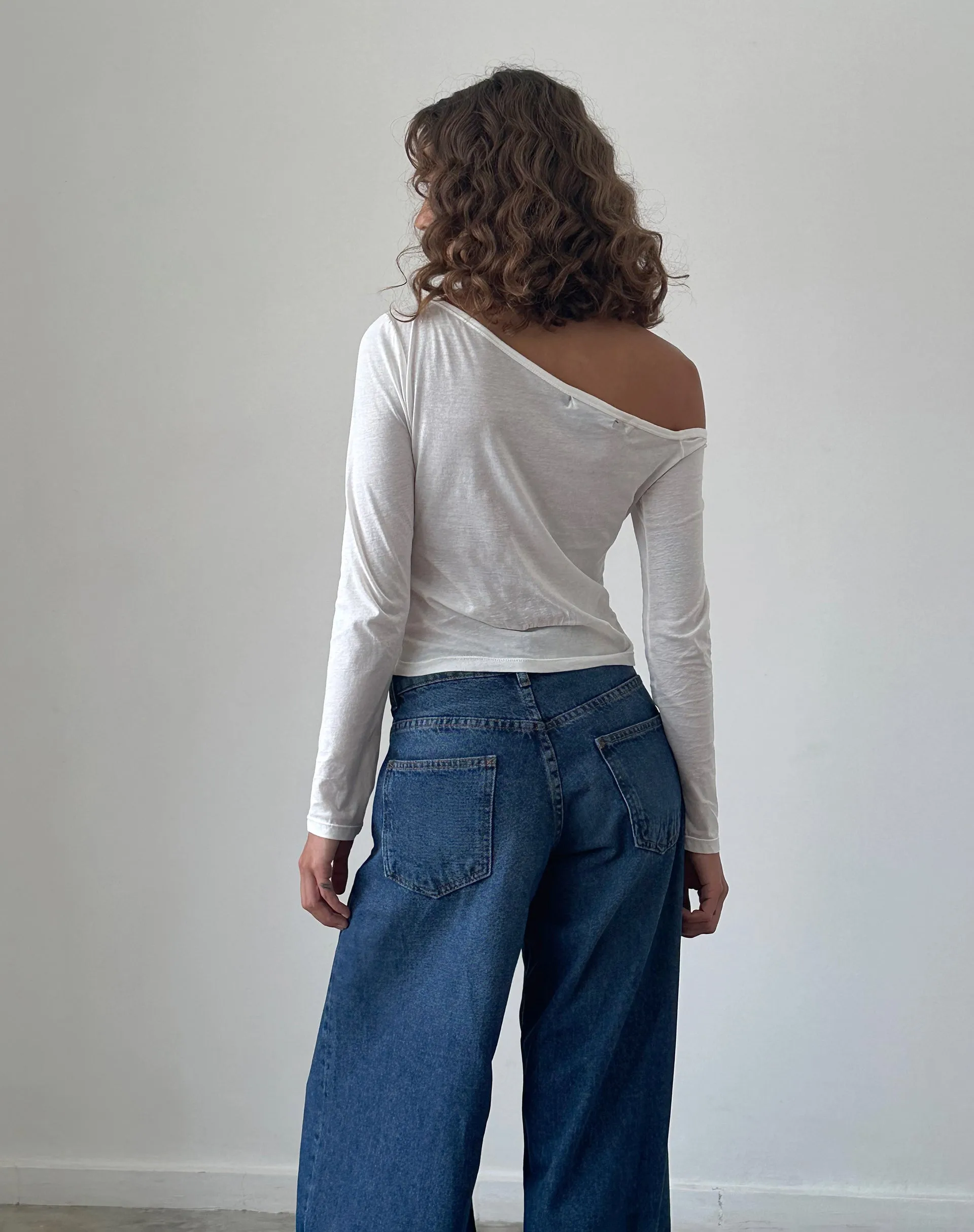 Ledez Asymmetric Slouchy Top in White Tissue Jersey sold by Motel Rocks product image thumbnail 4