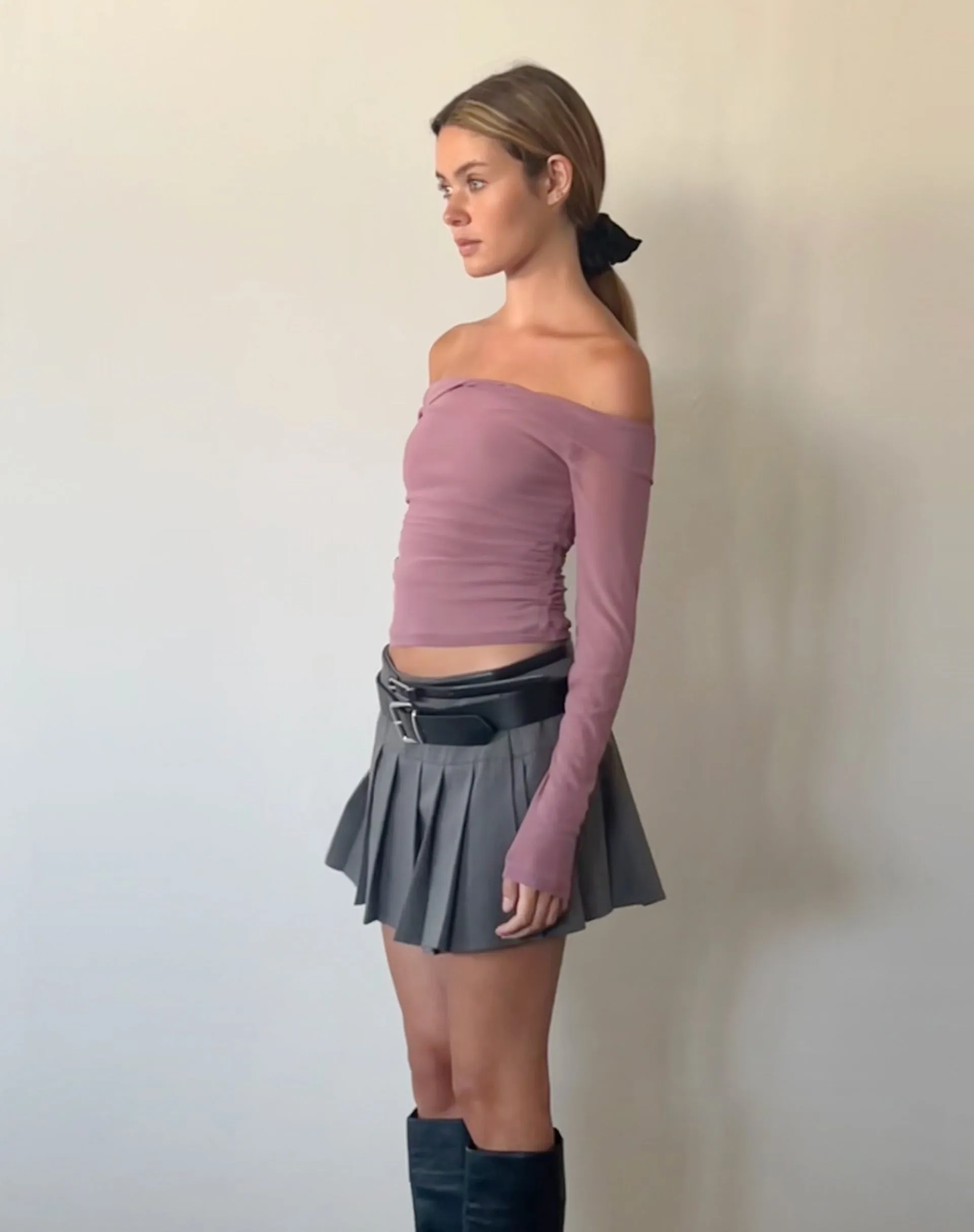 Nauri Long Sleeve Bardot Top in Wisteria Purple sold by Motel Rocks product image thumbnail 4