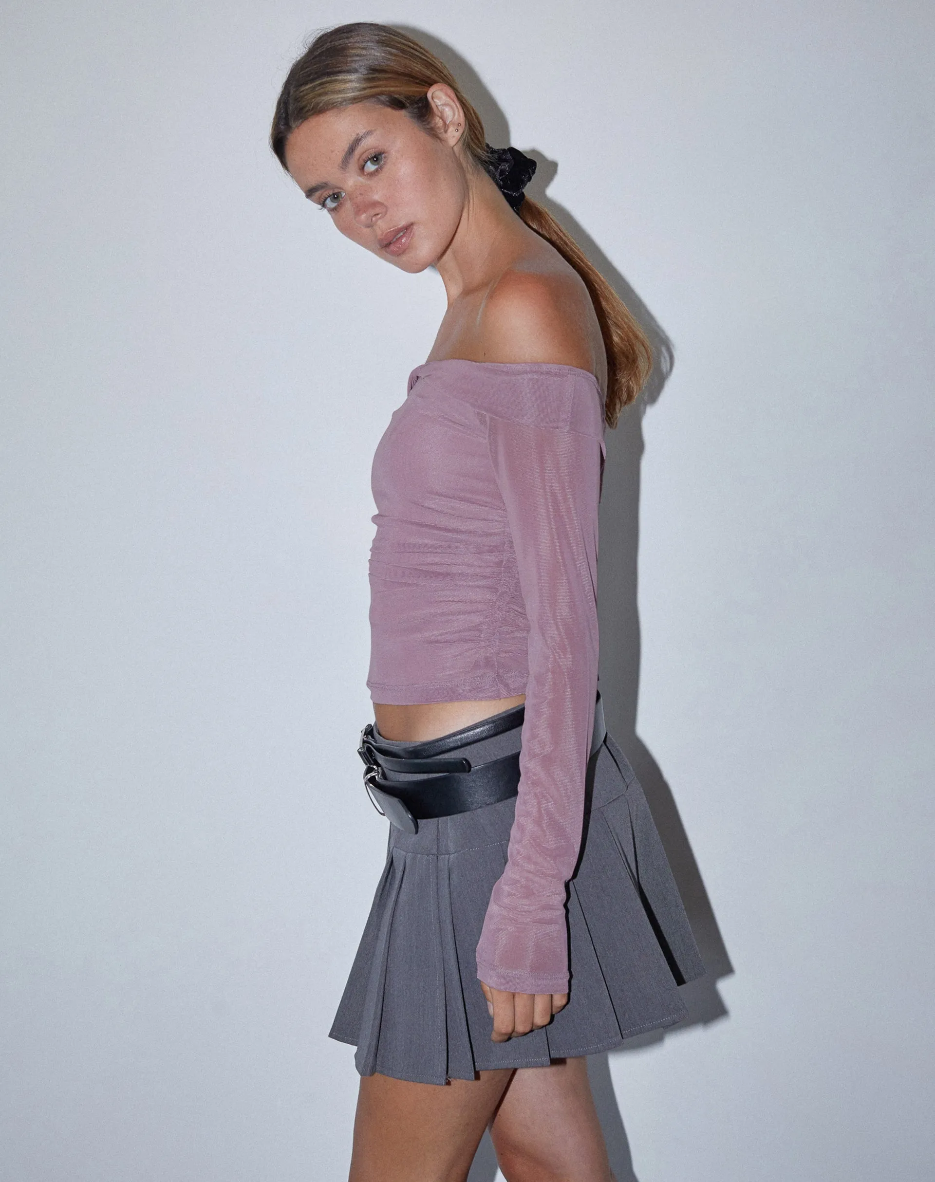 Nauri Long Sleeve Bardot Top in Wisteria Purple sold by Motel Rocks product image thumbnail 3