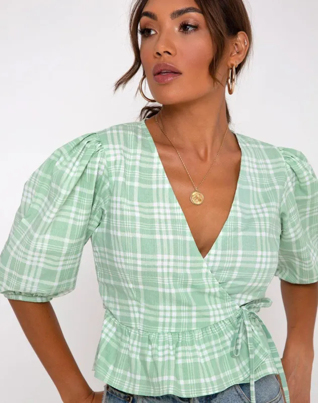 Amiya Top in Table Cloth Neo Mint sold by Motel Rocks