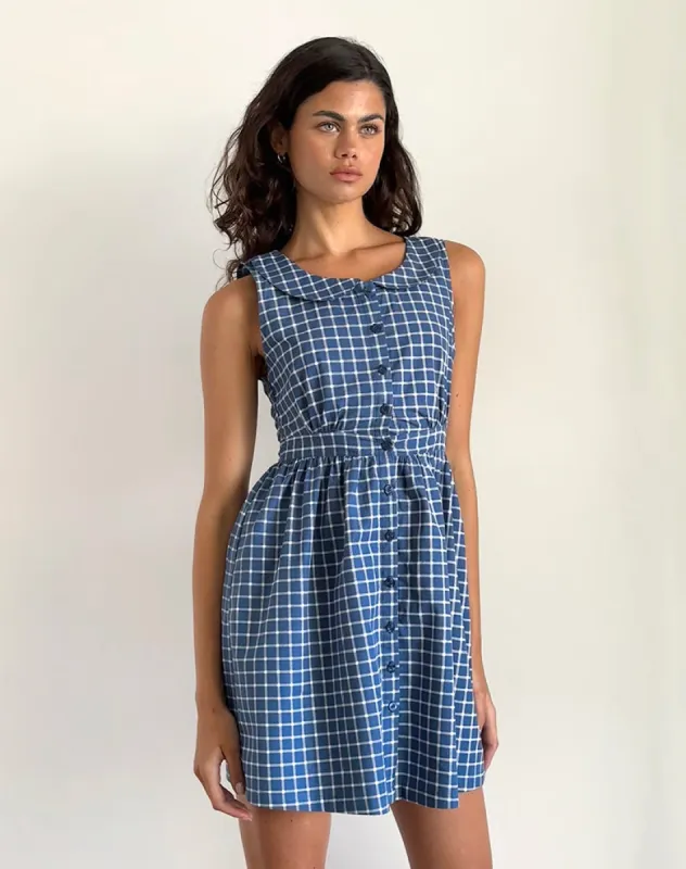 Sokasi Mini Dress in Navy Tartan sold by Motel Rocks