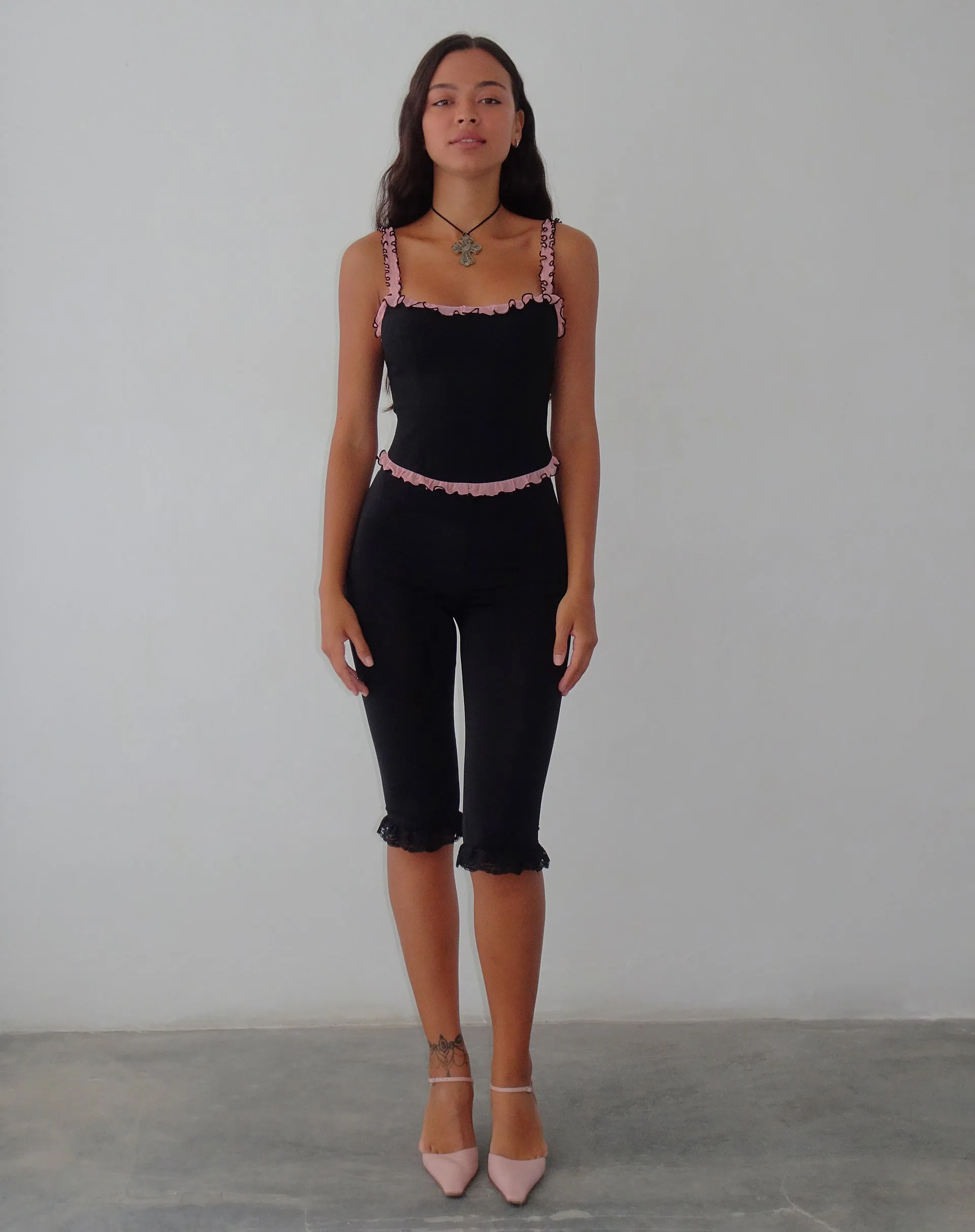 Idalia Corset Top in Black with Pink Mesh Ruffle sold by Motel Rocks product image thumbnail 4