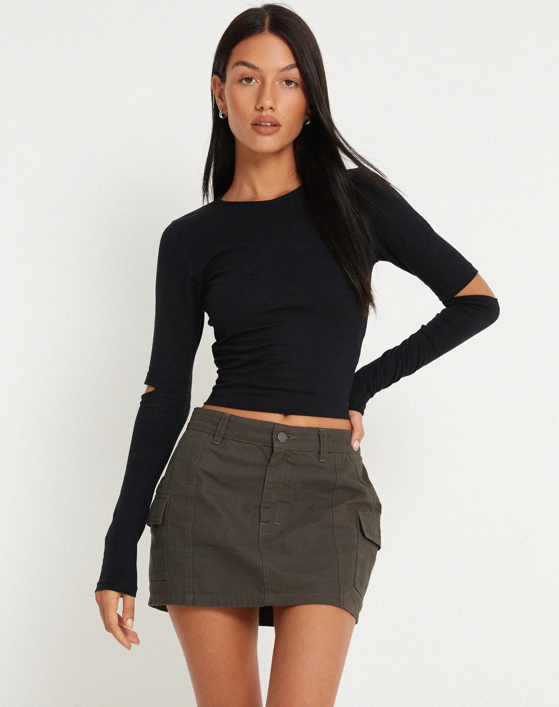 Bosie Long Sleeve Top in Lycra Black sold by Motel Rocks